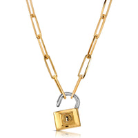 As Kanye West once famously said, get your love locked down – with our fully operational gold padlock necklace. Fashioned from 14-karat solid gold. Versatile enough to wear with a white t-shirt and jeans, streetwear, or a little black dress on a night out
