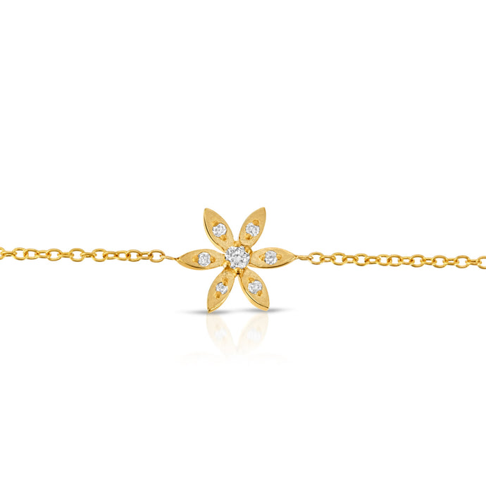 “Fleur” 14-karat gold flower bracelet with diamonds