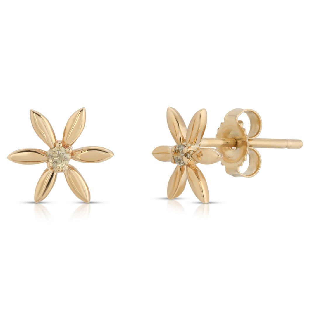 “Fleur” 14-karat yellow gold flower earring with diamonds