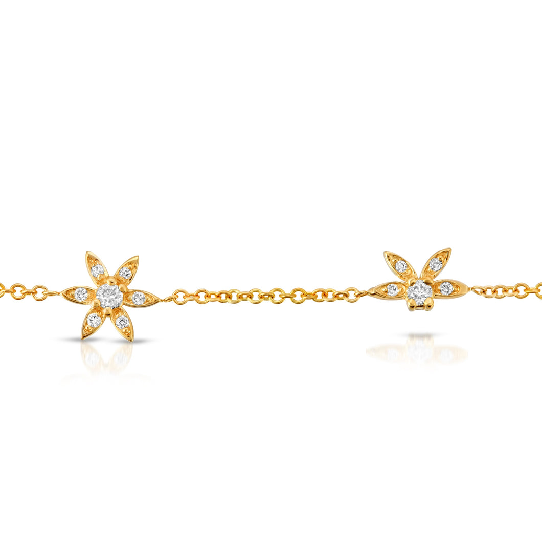“Fleurette bouquet” 14-karat gold flower bracelet with diamonds