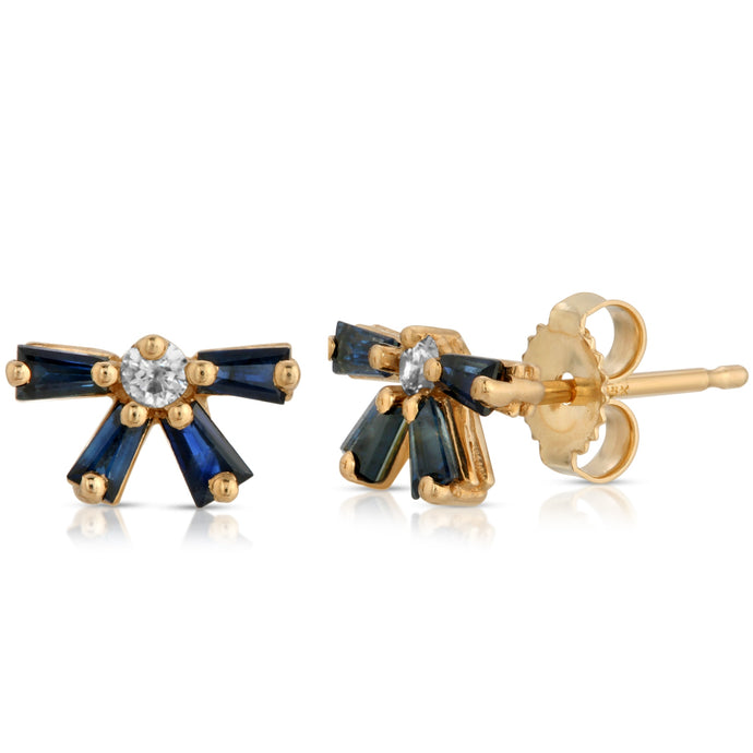 “Fleurette bleue” 14-karat yellow gold flower earring with diamonds and sapphires