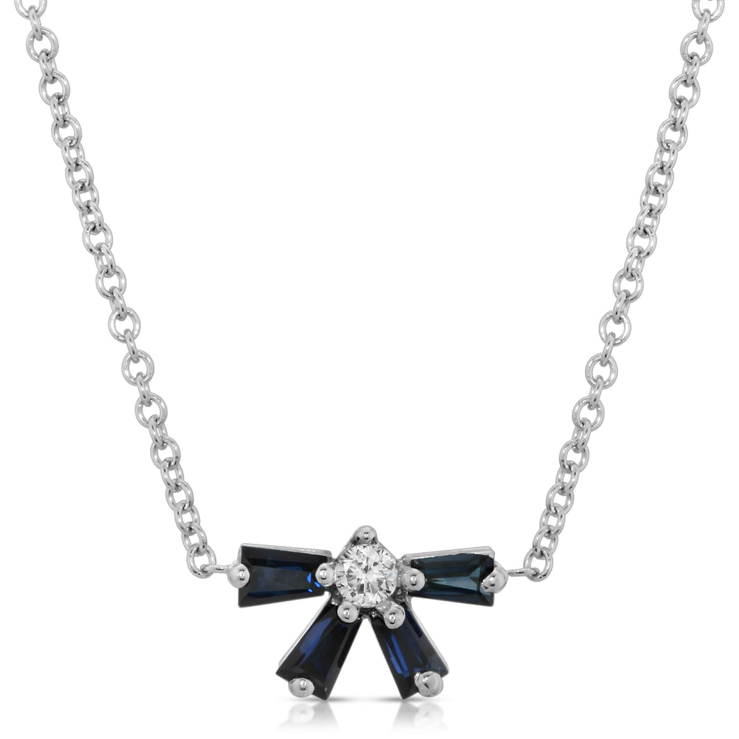 “Fleurette bleue” 14-karat white gold flower necklace with diamond and sapphires