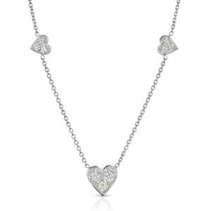 “Couer bouqet” 14-karat gold heart three station necklace with diamonds