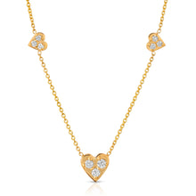 Load image into Gallery viewer, “Couer bouqet” 14-karat gold heart three station necklace with diamonds