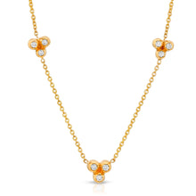 Load image into Gallery viewer, “Bulle bouqet” 14-karat gold bubble cluster three station gold necklace with diamonds