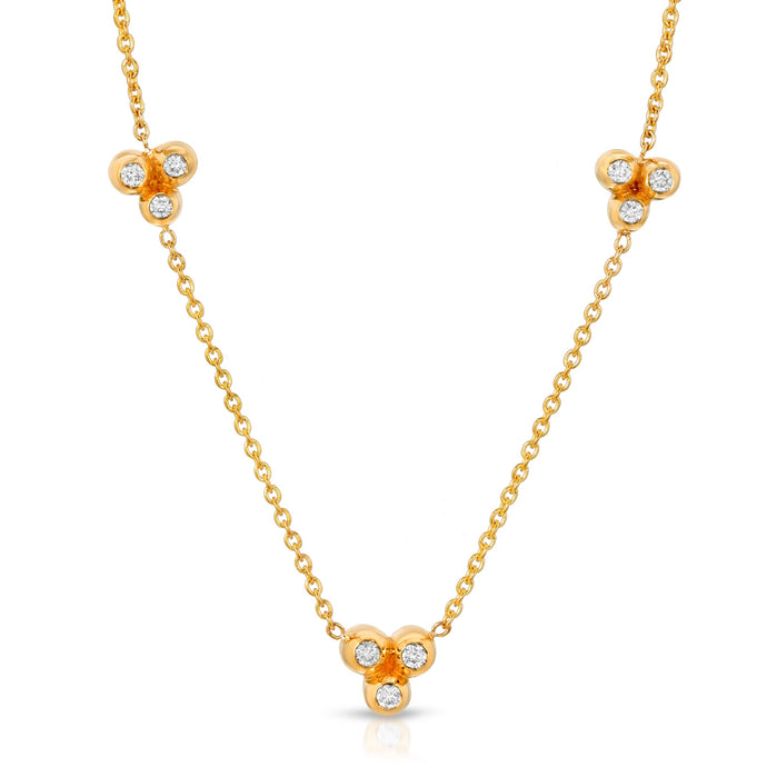 “Bulle bouqet” 14-karat gold bubble cluster three station gold necklace with diamonds