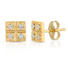 Load image into Gallery viewer, “Camille” 14-karat gold square earring with diamonds