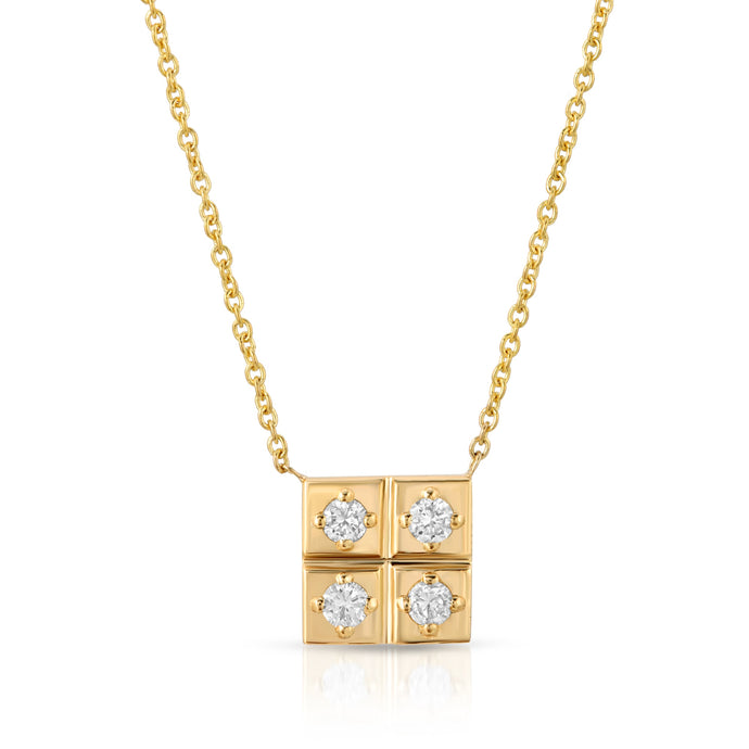 “Camille” 14-karat gold square necklace with diamonds