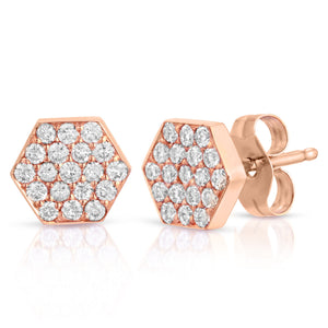 “Delphine” 14-karat gold hexagon stud earring with diamonds