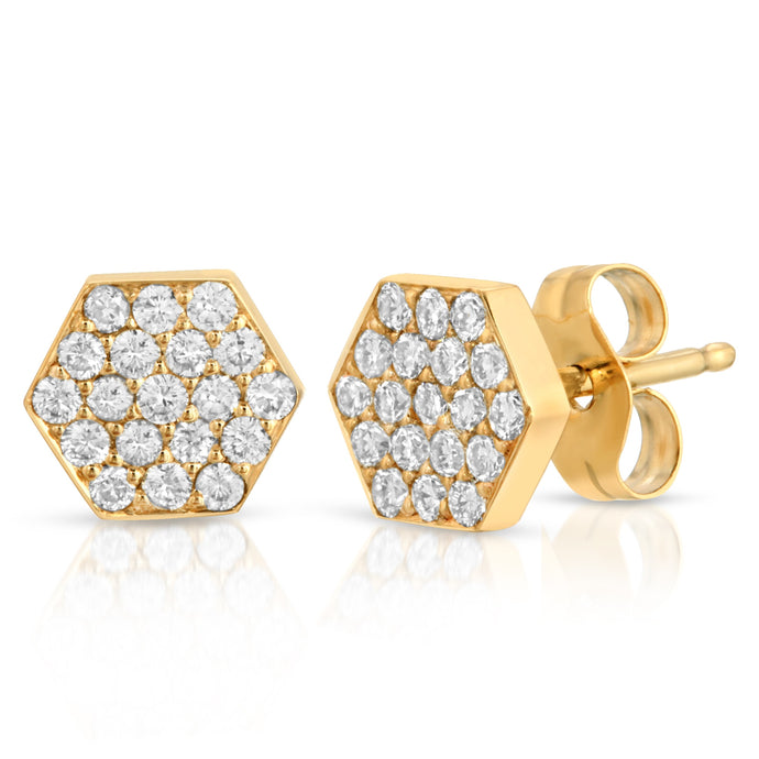 “Delphine” 14-karat gold hexagon stud earring with diamonds