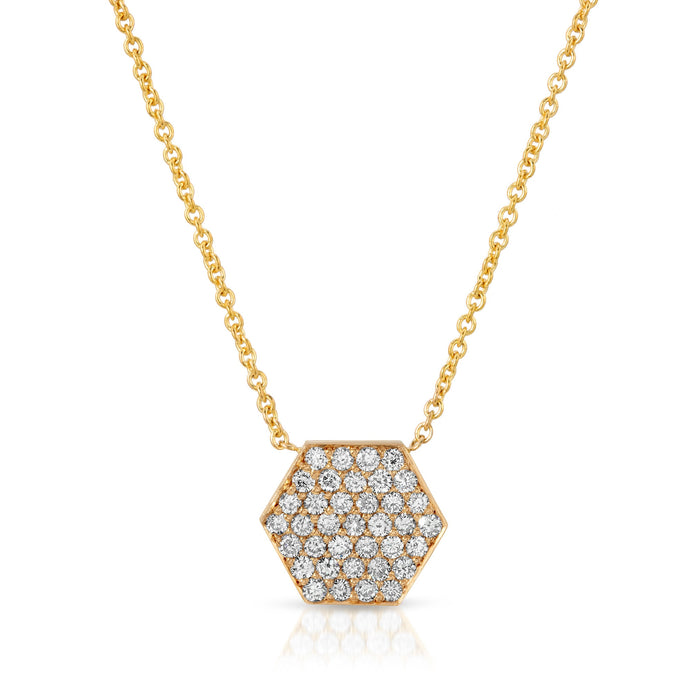 “Delphine” 14-karat gold hexagon necklace with diamonds