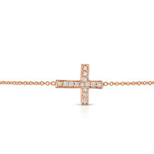 Load image into Gallery viewer, “Petite Croix” 14-karat gold cross bracelet with diamonds