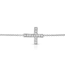Load image into Gallery viewer, “Petite Croix” 14-karat gold cross bracelet with diamonds