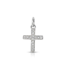 Load image into Gallery viewer, “Petite Croix” 14-karat gold cross charm with diamonds