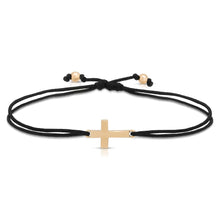 Load image into Gallery viewer, “Croix” 14-karat gold cross on silk cord bracelet