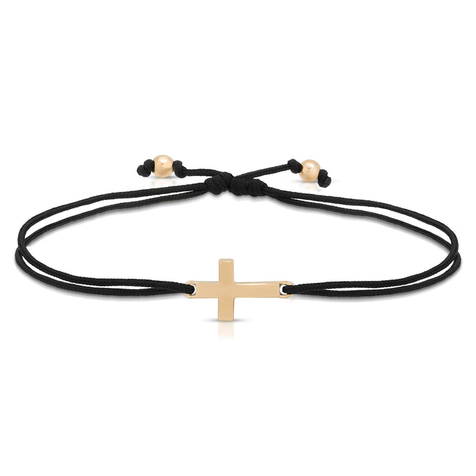 “Croix” 14-karat gold cross on silk cord bracelet
