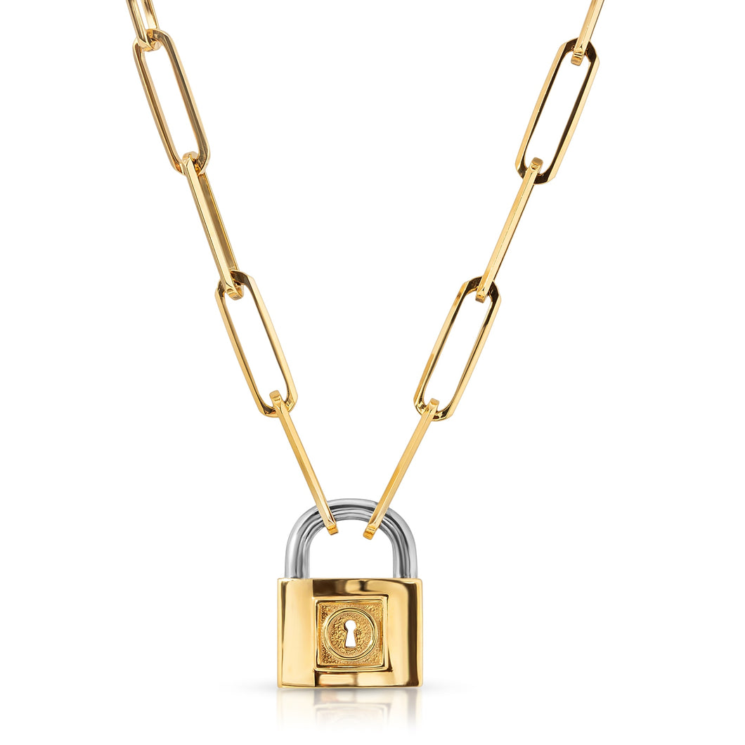 “Love Lock” 14-karat gold lock necklace