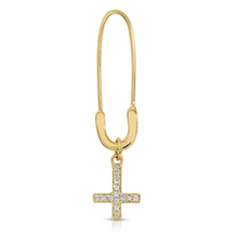 Load image into Gallery viewer, “Petite Croix inversée” 14-karat gold inverted cross charm with diamonds