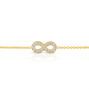 “Evette” 14-karat gold infinity sign bracelet with diamonds