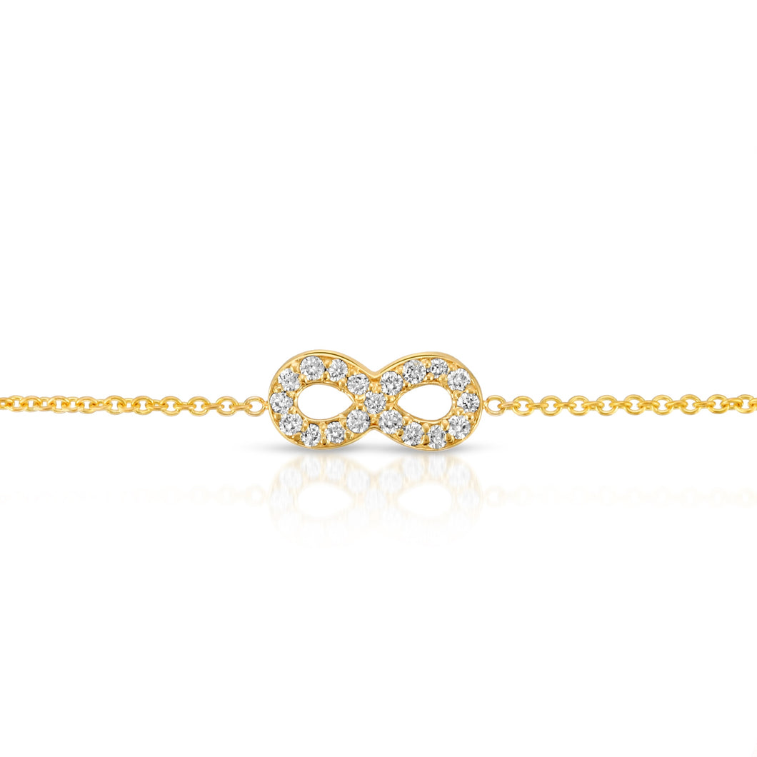 “Evette” 14-karat gold infinity sign bracelet with diamonds