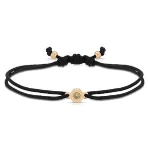 “Petit écrou” 14-karat gold nut with diamond on silk cord bracelet