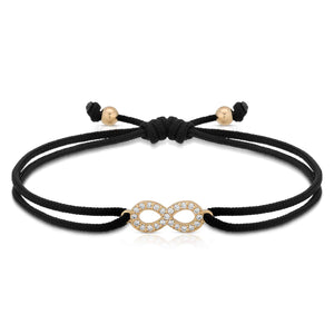 “Eve” 14-karat gold infinity sign with diamonds on silk cord bracelet