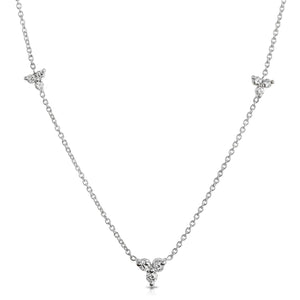 “Ella” 14-karat gold three-stone three station necklace with diamonds