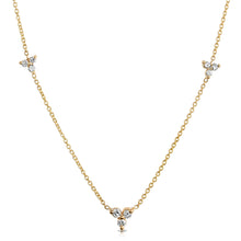 Load image into Gallery viewer, “Ella” 14-karat gold three-stone three station necklace with diamonds