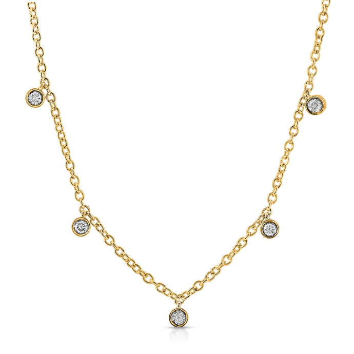 “Caroline” 14-karat gold five station necklace with diamonds
