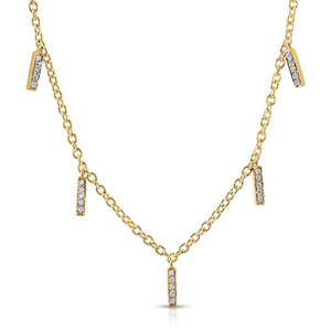 “Natalie” 14-karat gold mini bar five station necklace with diamonds