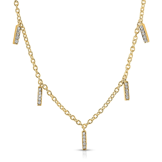 “Natalie” 14-karat gold mini bar five station necklace with diamonds