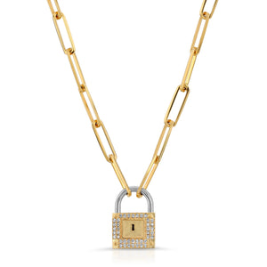 “Love Lock” 14-karat gold lock necklace with diamonds