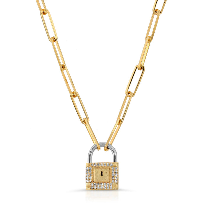 “Love Lock” 14-karat gold lock necklace with diamonds