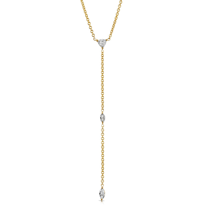 “Genevieve” 14-karat gold drop station necklace with diamonds
