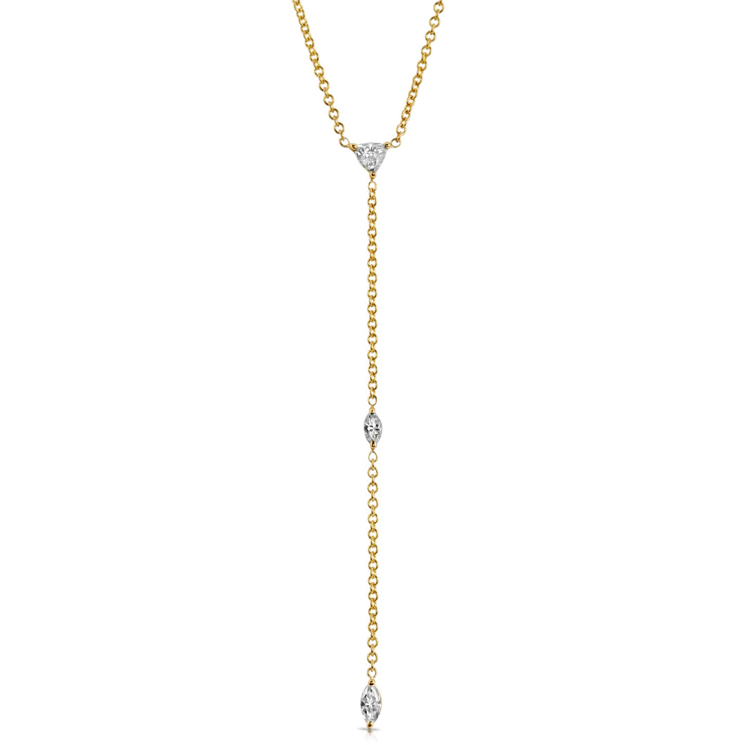 “Genevieve” 14-karat gold drop station necklace with diamonds