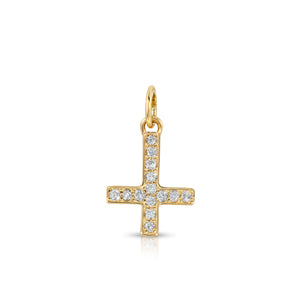 “Petite Croix inversée” 14-karat gold inverted cross charm with diamonds